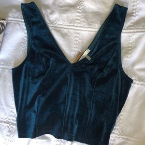 NWT Teal Velvet v-neck Crop Tank